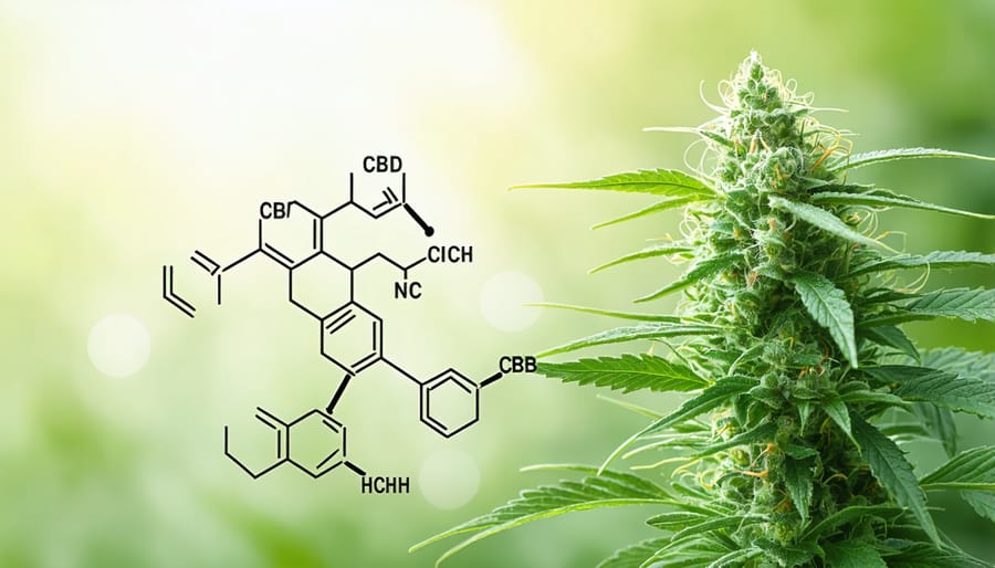 Educational illustration comparing CBD molecular structure and hemp plant source