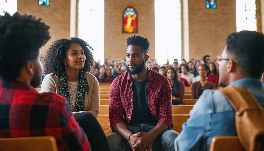 Christian community members engaged in respectful dialogue about medical choices