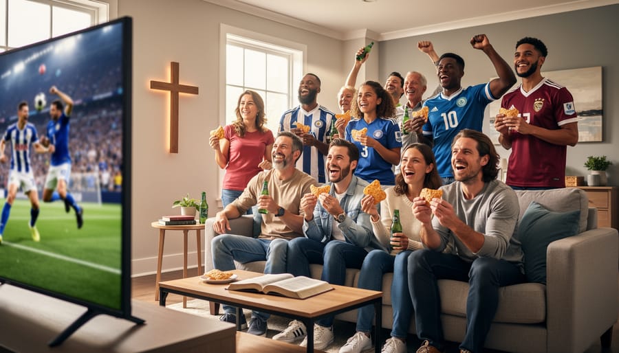 Friends enjoying sports together in wholesome community setting without gambling