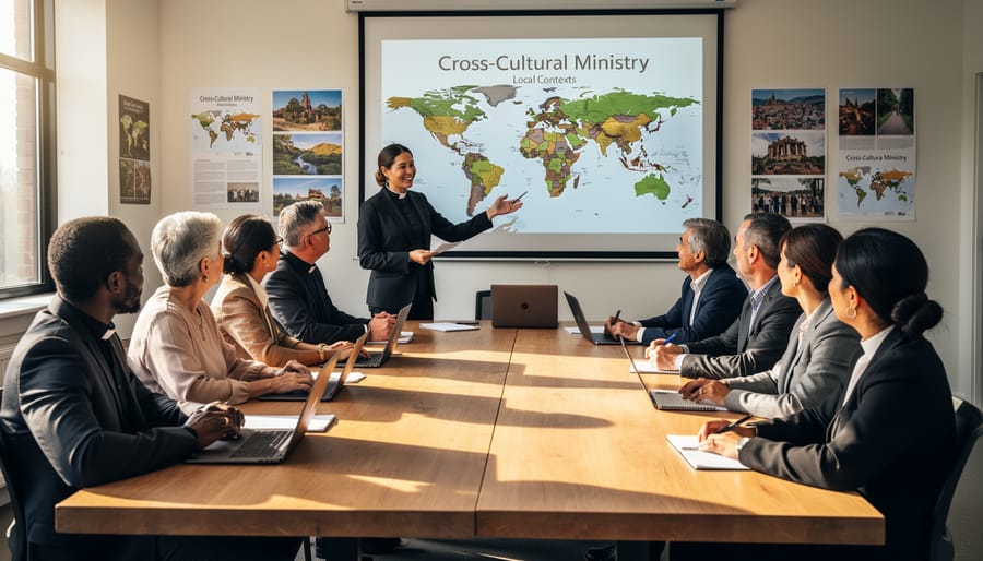 Missionary leader teaching community members in cross-cultural ministry setting